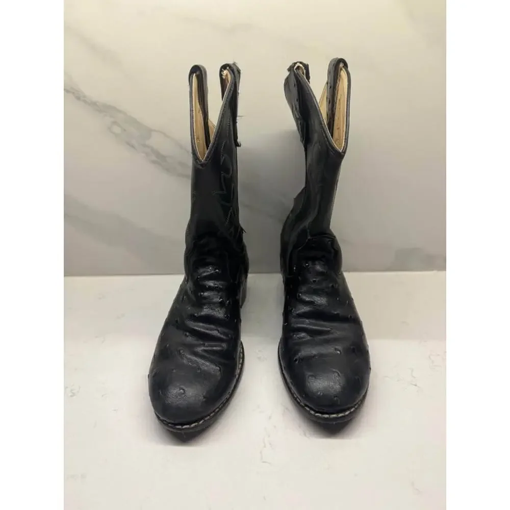 Old West Kids Size 1.5 Black Ostrich Cowboy Boots